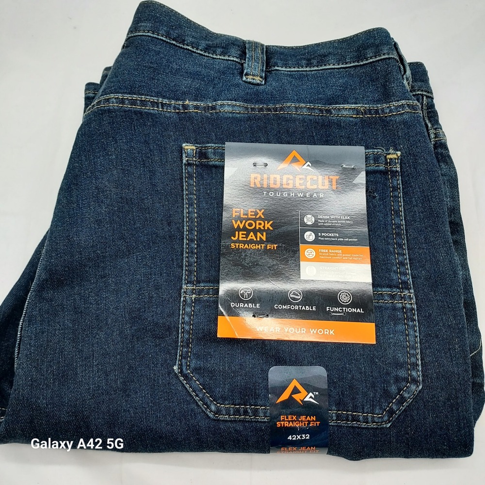 Ridgecut‎ Toughwear Mens Flex Work Jean Straight Fit Dark Wash 42x32 YMB-9048-DQ